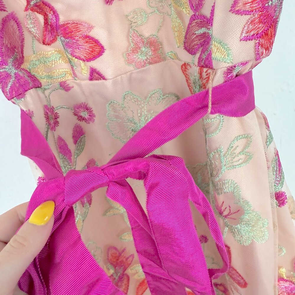 Eliza J Embroidered Sheath Dress Floral V-Neck Sleeveless Pink Size 6 EUC - Picture 5 of 16
